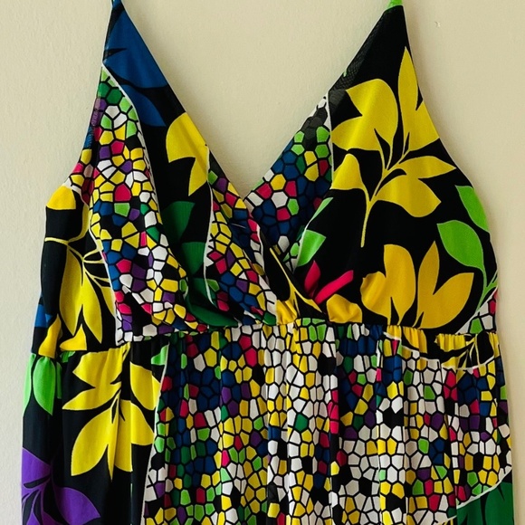 Tank Floral Maxi Pullover Dress V Neck Stretch Loose Fit Fully Lined Sz M L - Picture 7 of 7